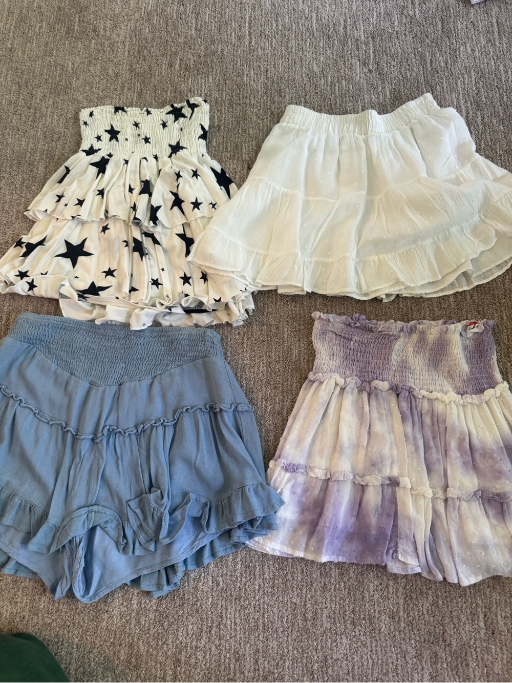 Smocked Ruffle Circle Skirt — White Star Print